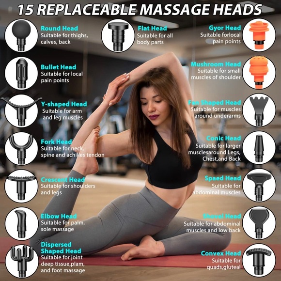 New - Darkiron Gray Deep Tissue Percussion Massage Gun with 15 Massage Heads - Picture 6 of 12